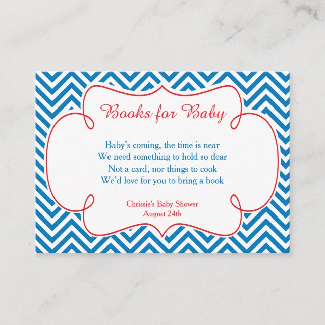 Carte D'accompagnement Bleu & Blanc Chevron Baseball Baby Book Demande (Devant)