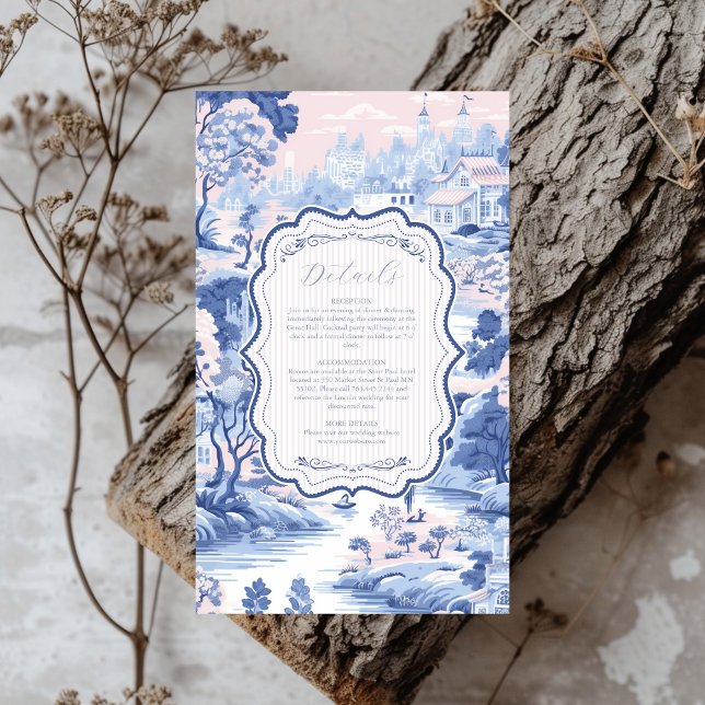 Carte D'accompagnement Bleu Blanc Chinoiserie Floral Porcelaine Mariage (Créateur téléchargé)