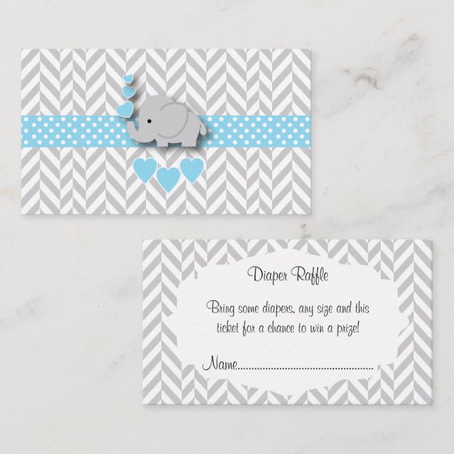 Carte D'accompagnement Bleu blanc gris Eléphant Baby shower Déchets Raffl (Devant / Derrière)