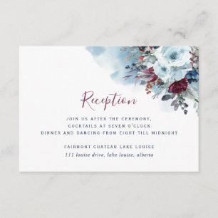 Carte D'accompagnement Bleu Bourgogne Violet Mariage Floral Réception & E