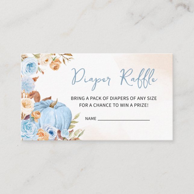 Carte D'accompagnement Bleu Chute Floral Citrouille Déchets Raffle (Devant)