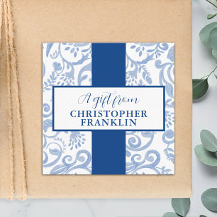 Carte D'accompagnement Bleu classique et blanc Motif