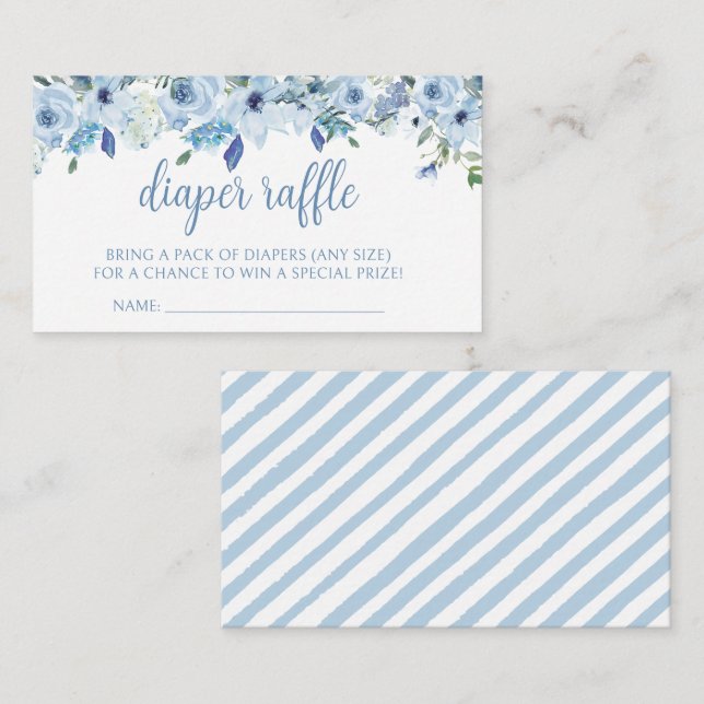 Carte D'accompagnement Bleu élégant fleuri bébé garçon douche tombole de  (Devant / Derrière)