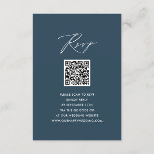 Carte D'accompagnement Bleu Élégant Script Minimaliste QR Wedding RSVP