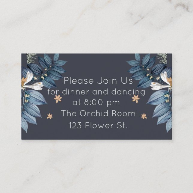 Carte D'accompagnement Bleu Feuille Fleur Blanche Réception de mariage mo (Devant)