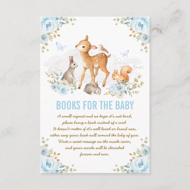 Carte D'accompagnement Bleu Floral Books de lapin de cerfs pour bébé (Devant)