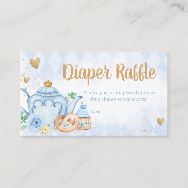 Carte D'accompagnement Bleu Floral Tea Party Baby shower Déchets Raffle (Devant)