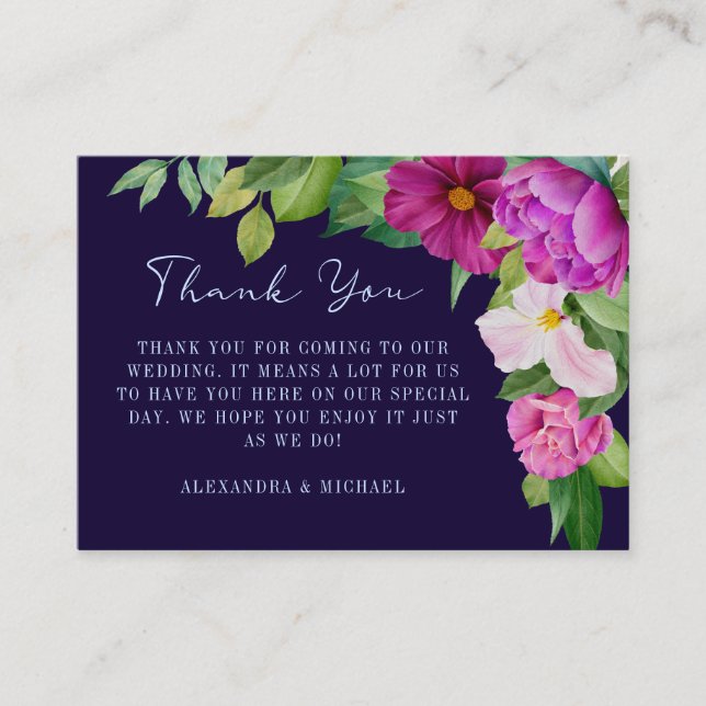 Carte D'accompagnement Bleu foncé violet Mariage Floral Merci Insérer (Devant)