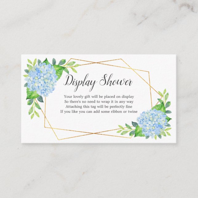 Carte D'accompagnement Bleu Hydrangea Géométrique Bridal Display Douche (Devant)