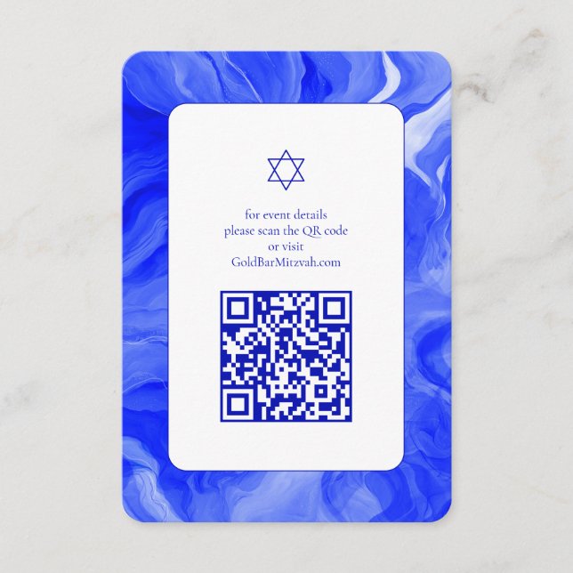 Carte D'accompagnement Bleu Marble Star David Custom QR Bar Bat mitzvah (Devant)