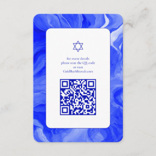 Carte D'accompagnement Bleu Marble Star David Custom QR Bar Bat mitzvah