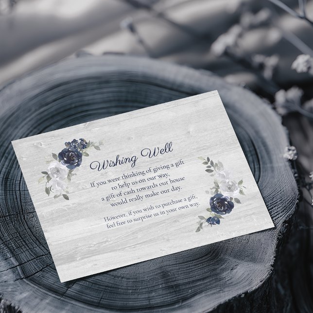 Carte D'accompagnement Bleu marine Aquarelle Floral Wishing bien Mariage (Créateur téléchargé)