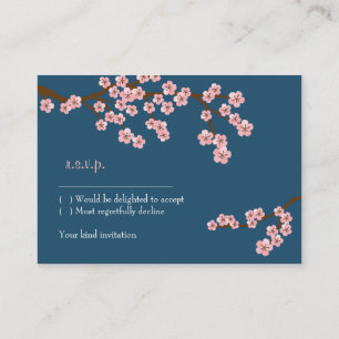 Carte D'accompagnement Bleu marine et ressort rose RSVP de fleurs de