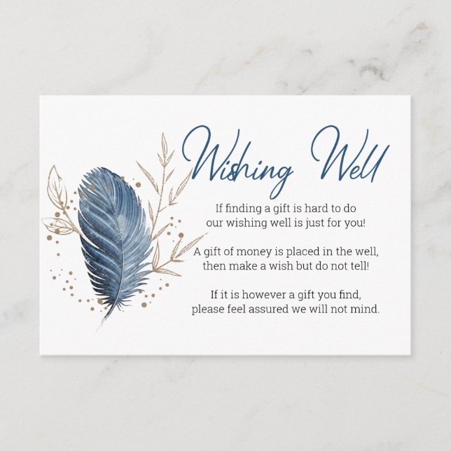 Carte D'accompagnement Bleu Or Moderne Floral Elégant Wishing well (Devant)