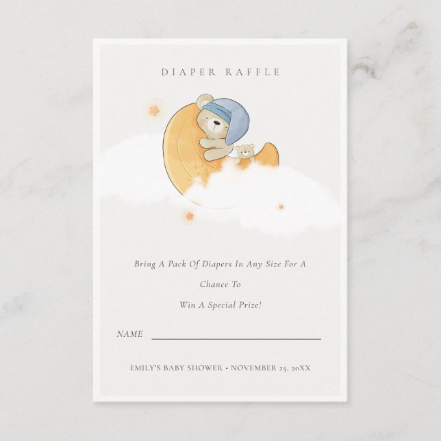 Carte D'accompagnement Bleu Ours sur lune garçon couche Baby shower Raffi (Devant)