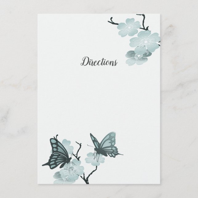 Carte D'accompagnement Bleu Printemps Fleurit Avec Papillons (Devant)
