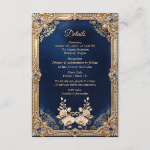 Carte D'accompagnement Bleu Royal Couronne Perle Élégant Luxe