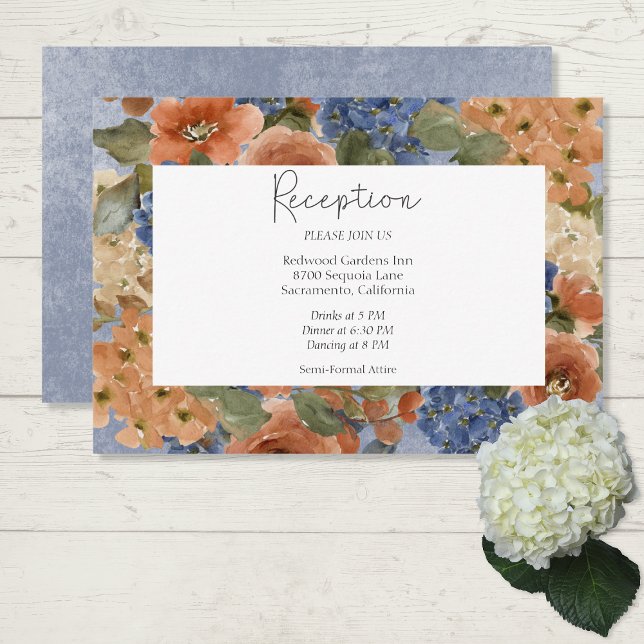 Carte D'accompagnement Bleu rustique et rouille orange brûlée Monogramme  (Créateur téléchargé)