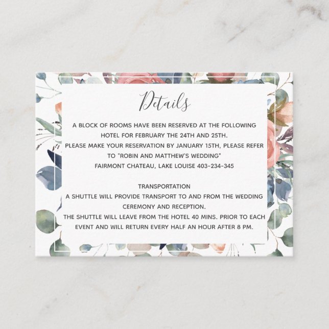 Carte D'accompagnement Blissful Floral Détails Dusty Bleu et Verdure (Devant)