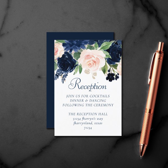 Carte D'accompagnement Blooms Chics | Réception bleu marine et rose pâle (Créateur téléchargé)