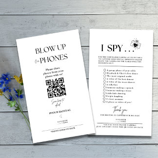 Carte D'accompagnement Blow Up Our Phones I Spy Mariage Jeu Sign