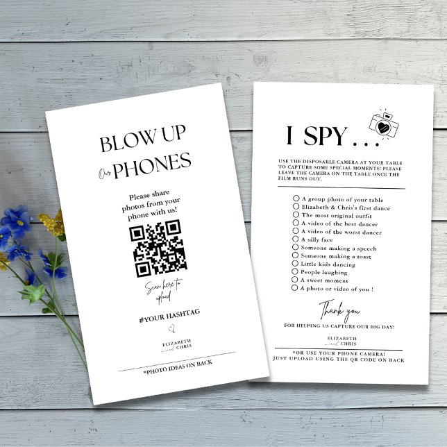 Carte D'accompagnement Blow Up Our Phones I Spy Mariage Jeu Sign (Créateur téléchargé)