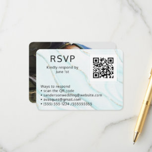 Carte D'accompagnement Blue Agate Wedding RSVP Online QR Code Photo