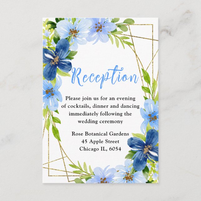 Carte D'accompagnement Blue and Navy Flowers Wedding Reception (Devant)