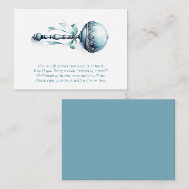Carte D'accompagnement Blue Baby Rattle Boy Books for Baby Request Card (Devant / Derrière)