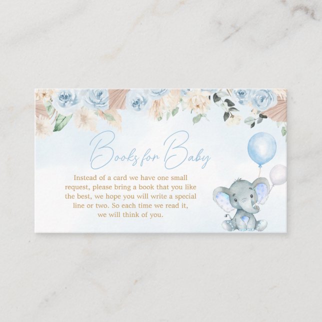 Carte D'accompagnement Blue Balloon Elephant Baby shower Livres pour bébé (Devant)