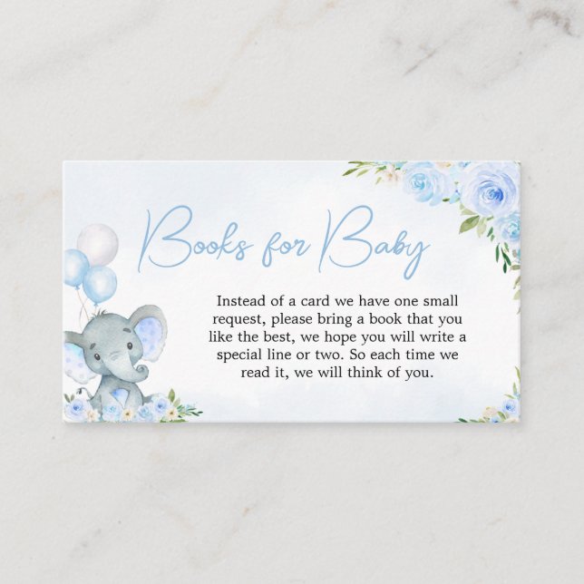 Carte D'accompagnement Blue Balloon Floral Elephant Livres pour bébé (Devant)