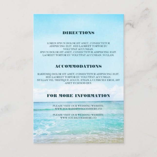 Carte D'accompagnement Blue Beach Détails de mariage - Information (Devant)