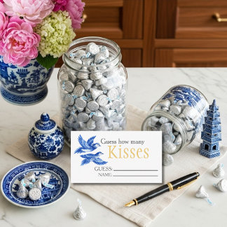Carte D'accompagnement Blue  birds  "Guess How Many Kisses" Bridal Game 