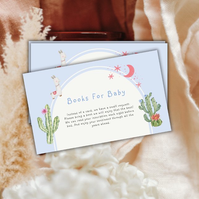 Carte D'accompagnement Blue Boho Arch Cactus Toys Livres Pour Baby shower (Blue Boho Arch Cactus Toys Books For Baby Shower Enclosure Card)
