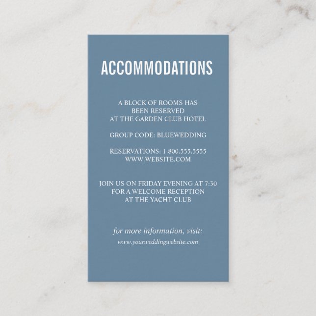 Carte D'accompagnement Blue Bold Fleur sauvage mariage HÉBERGEMENT (Devant)