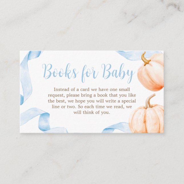 Carte D'accompagnement Blue Bow Citrouille Baby shower Livres pour bébé (Devant)