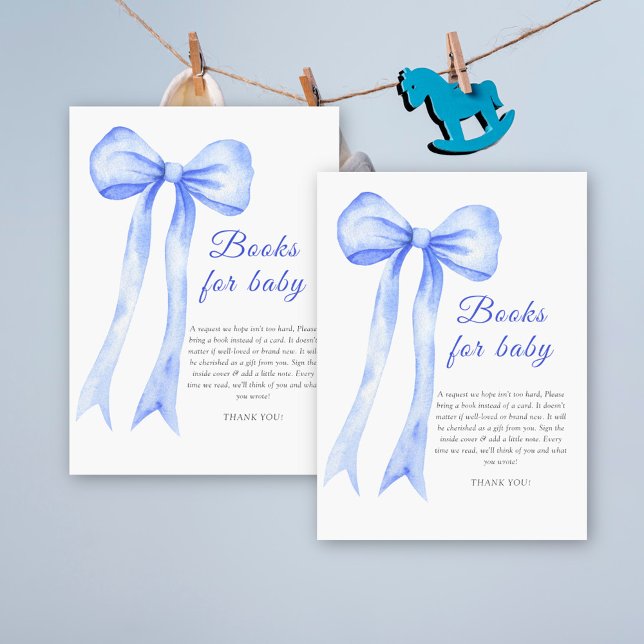 Carte D'accompagnement Blue Bow élégant livre bébé demande (Créateur téléchargé)