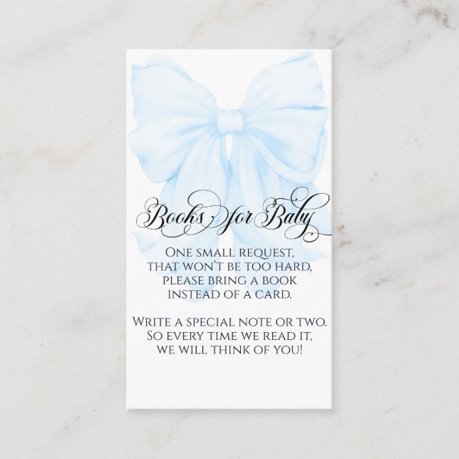 Carte D'accompagnement Blue Bow Modern Elegant Boy Baby shower Livres (Devant)