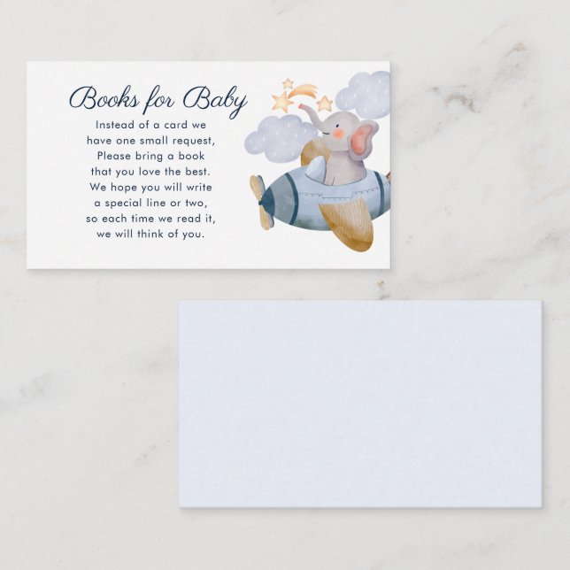 Carte D'accompagnement Blue Boy Elephant Plane Livres pour Baby Baby show (Devant / Derrière)