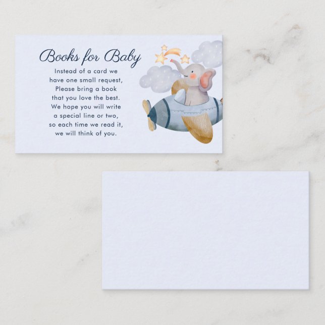 Carte D'accompagnement Blue Boy Elephant Plane Livres pour Baby Baby show (Devant / Derrière)