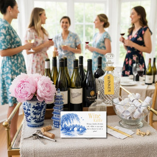 Carte D'accompagnement Blue Chinoiserie Bridge Wine Raffle Bridal Shower 