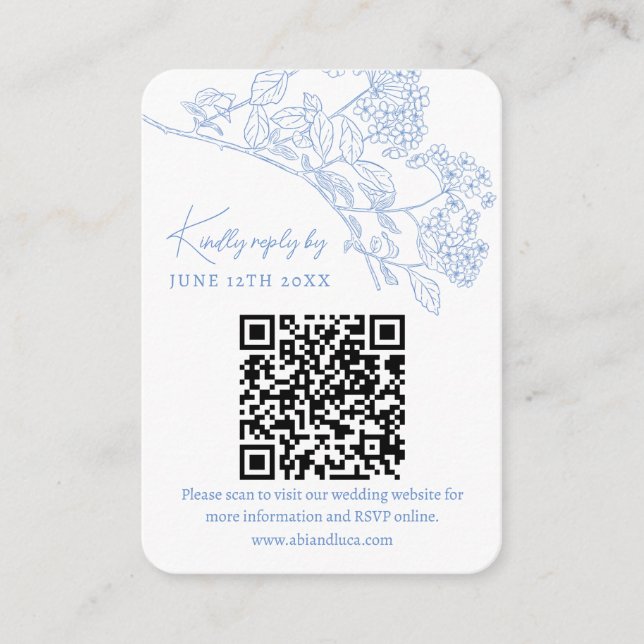 Carte D'accompagnement Blue Chinoiserie Toile Weddin Website RSVP QR code (Devant)