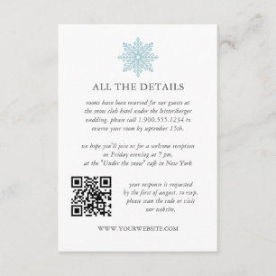 Carte D'accompagnement Blue clair Snowflake Hiver MARIAGE QRCode Détails