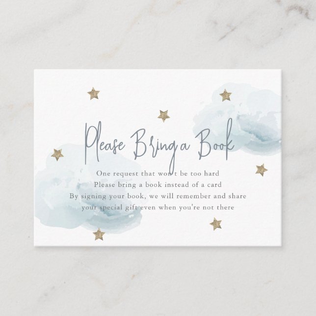 Carte D'accompagnement Blue Cloud & Star Baby shower S'il vous plaît appo (Devant)