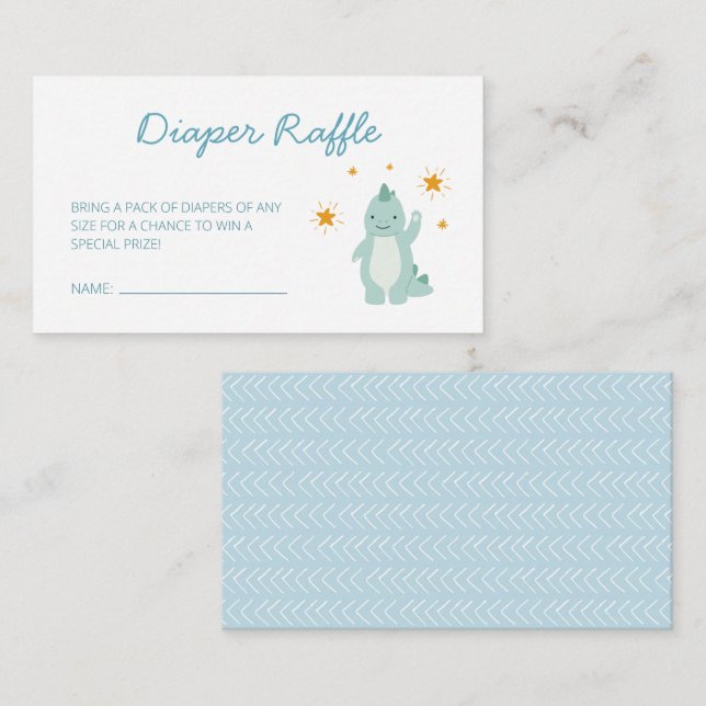 Carte D'accompagnement Blue Dinosaur Stars Garçon Bébé Déchets Raffle (Devant / Derrière)