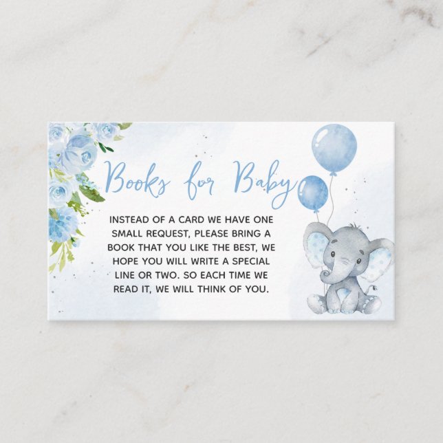 Carte D'accompagnement Blue Elephant Baby shower Livres pour bébé (Devant)