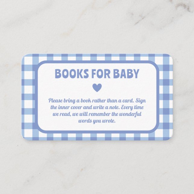 Carte D'accompagnement Blue En vichy Boy Baby shower Livres Pour Bébé (Devant)