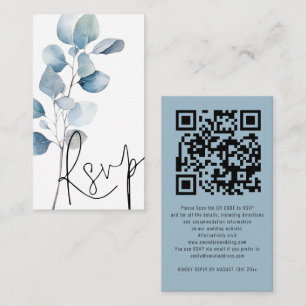 Carte D'accompagnement Blue Eucalyptus Script QR Code Mariage RSVP