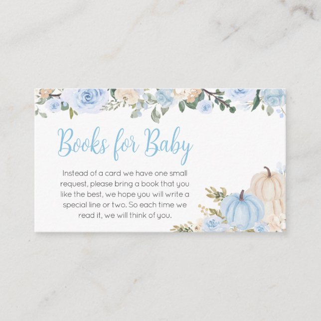 Carte D'accompagnement Blue Fall Floral Citrouille Livres pour bébé (Devant)