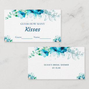 Carte D'accompagnement Blue Floral Devinez combien de baisers jeu nuptial